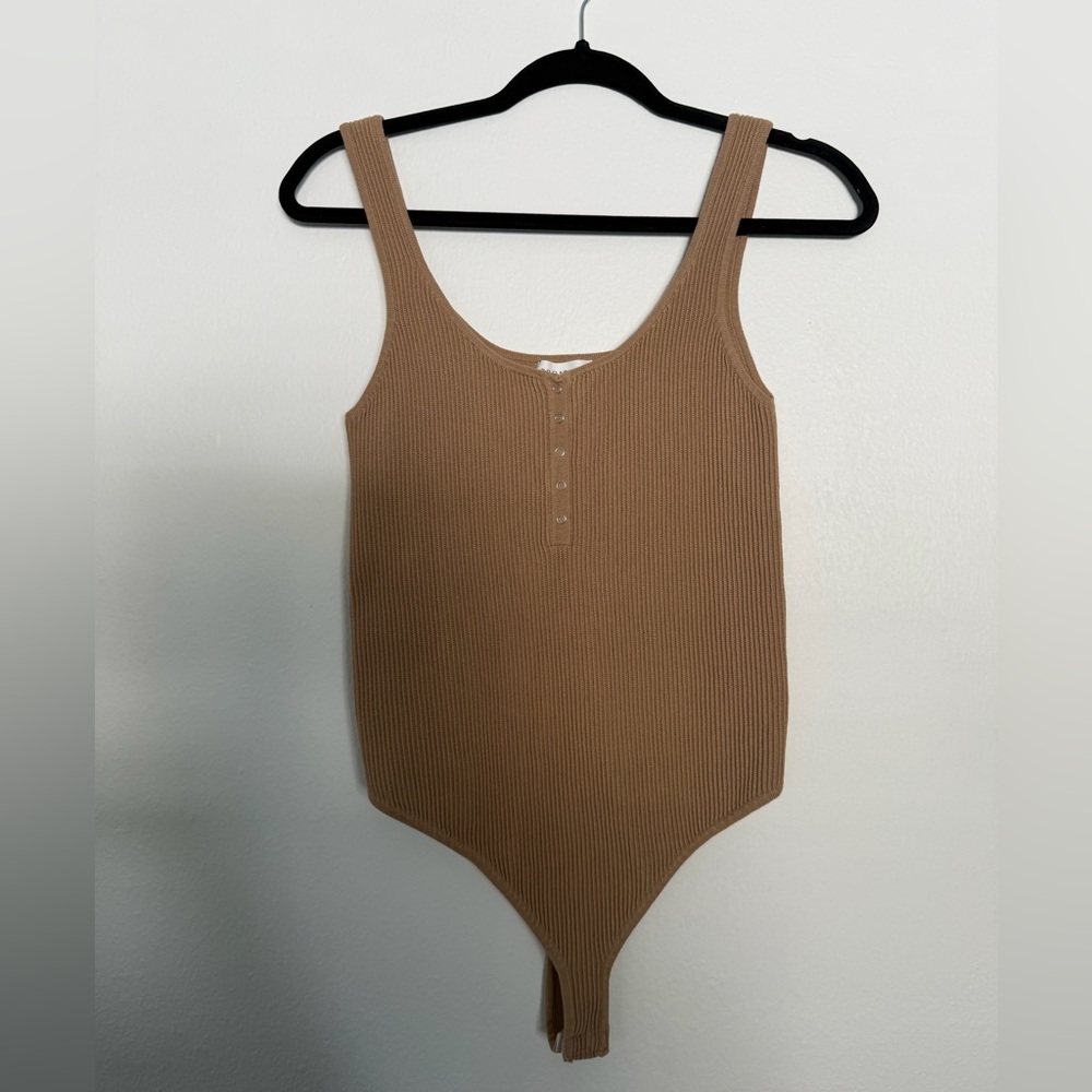 Ribbed Tank Bodysuit in Light Brown